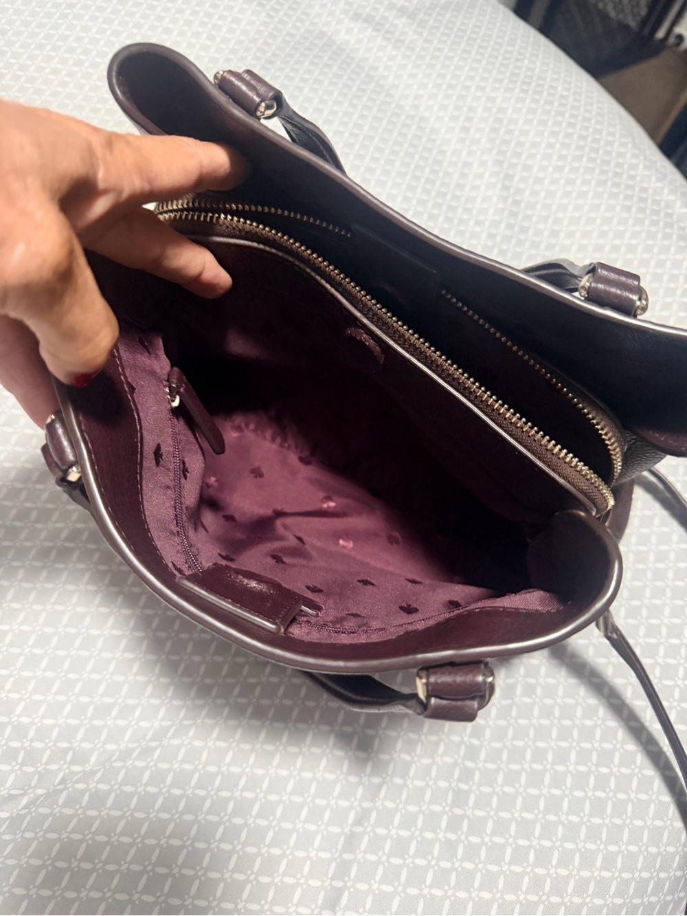 kate spade Deep Burgundy Pebbled Crossbody Leather Satchel with Top Handles - Picture 13 of 13